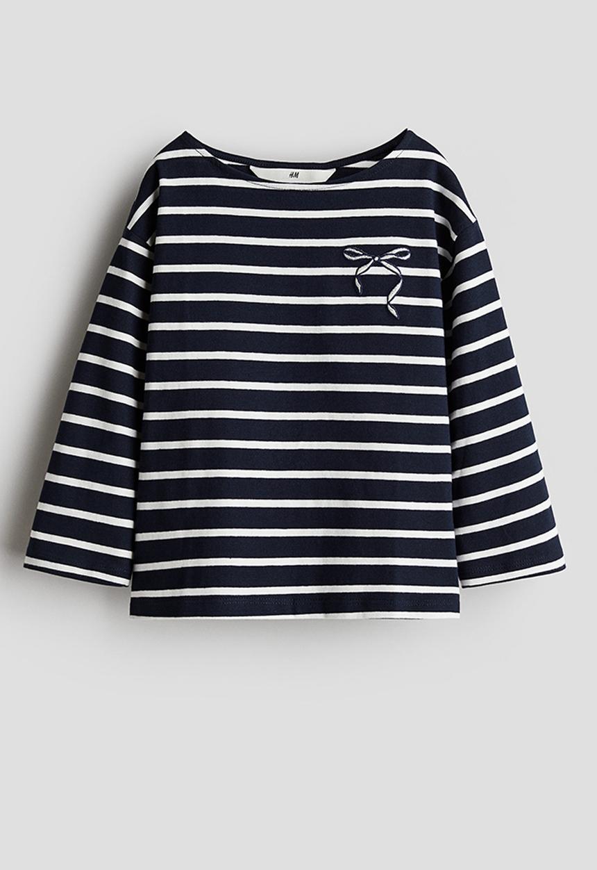 H&M - Embroidery-detail cotton top - navy & white