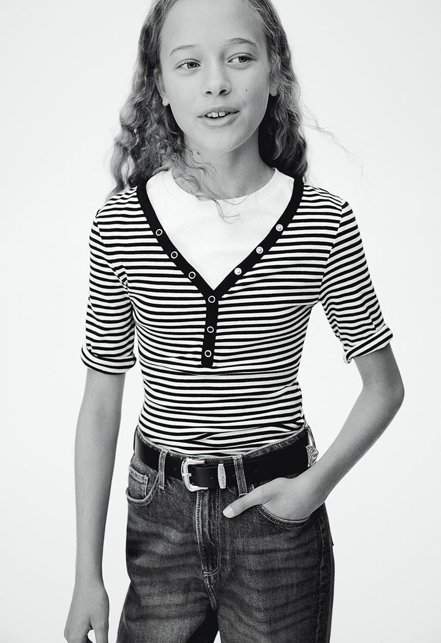 H&M - Decorative-placket ribbed top - white & black