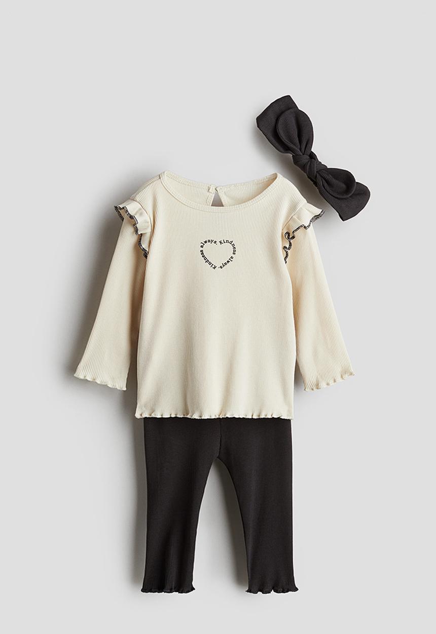 H&M - 3-Piece ribbed cotton set - white & black