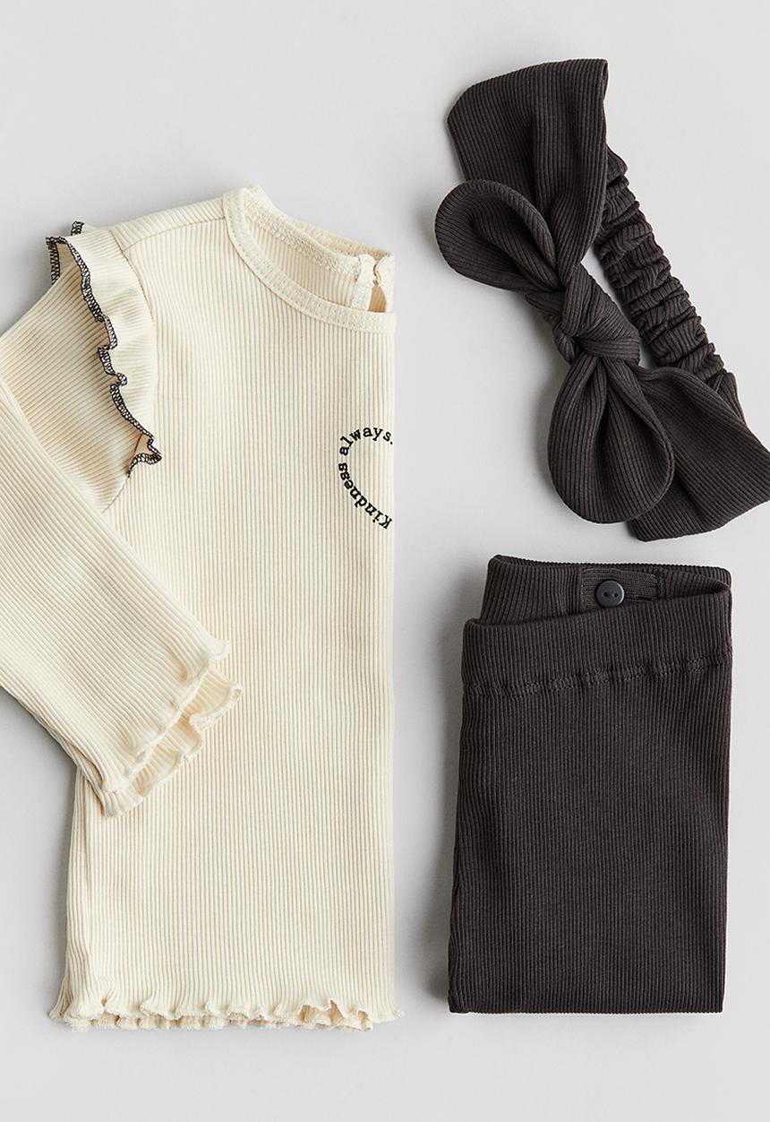 H&M - 3-Piece ribbed cotton set - white & black