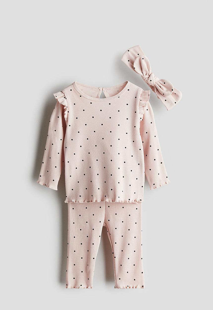 H&M - 3-Piece ribbed cotton set - pink