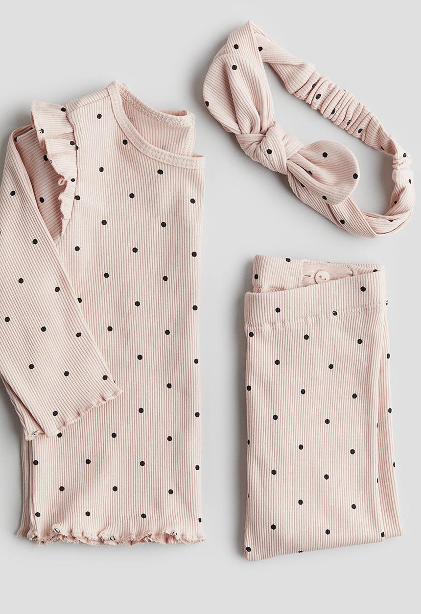 H&M - 3-Piece ribbed cotton set - pink