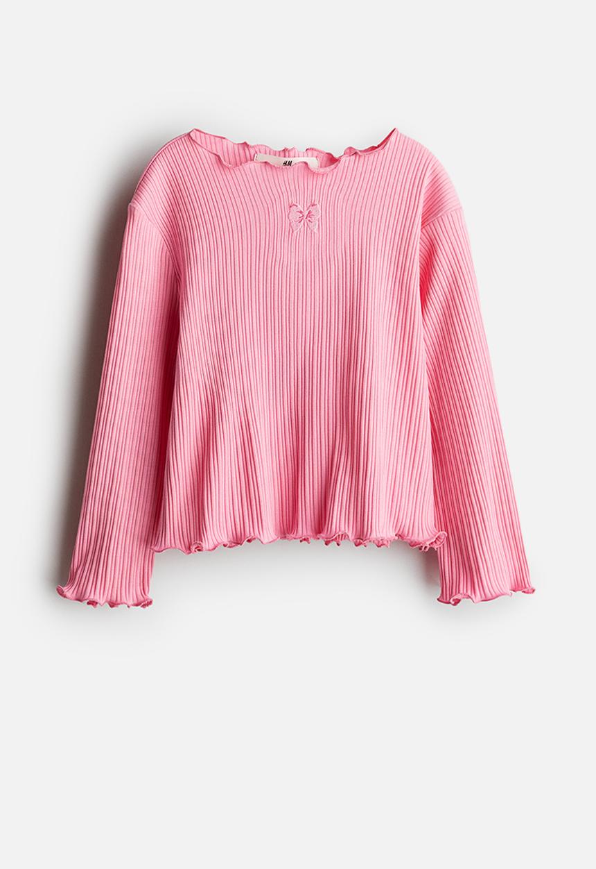 H&M - Overlock-detail cotton top - pink