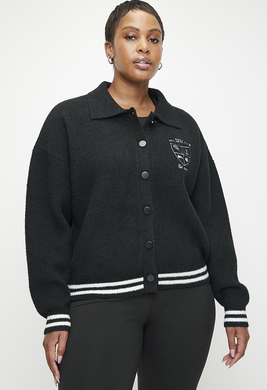 Cotton On - Plus Active Knitted Graphic Bomber - Black/Heritage Club