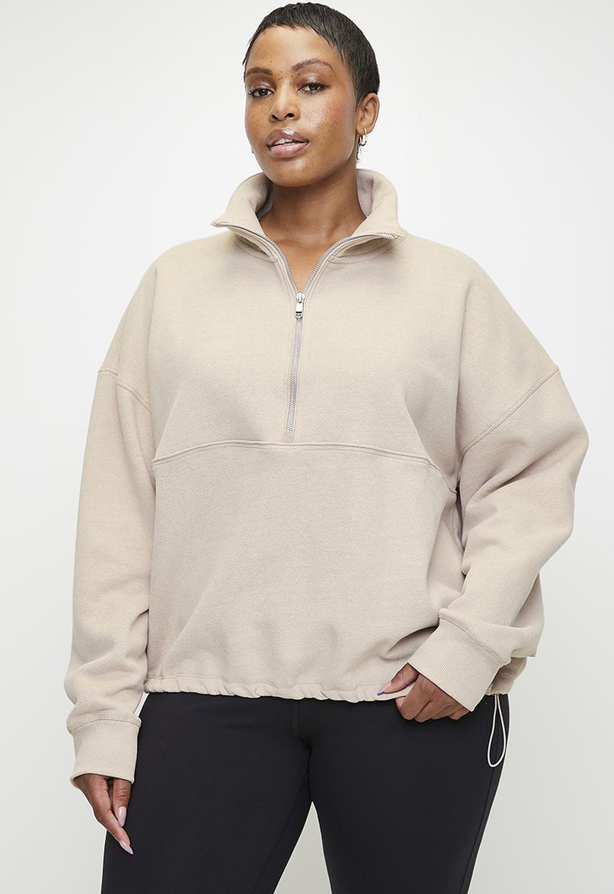 Cotton On - Plus Plush Essential Half Zip Jumper - Sesame Marle