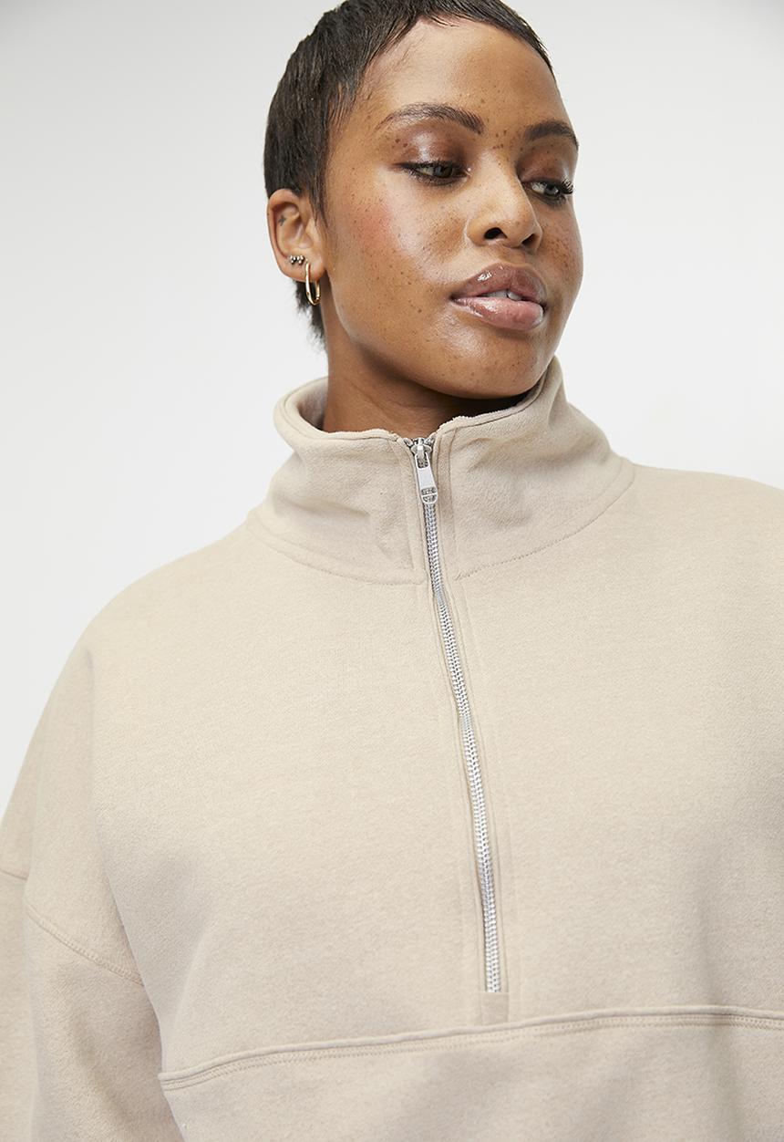 Cotton On - Plus Plush Essential Half Zip Jumper - Sesame Marle