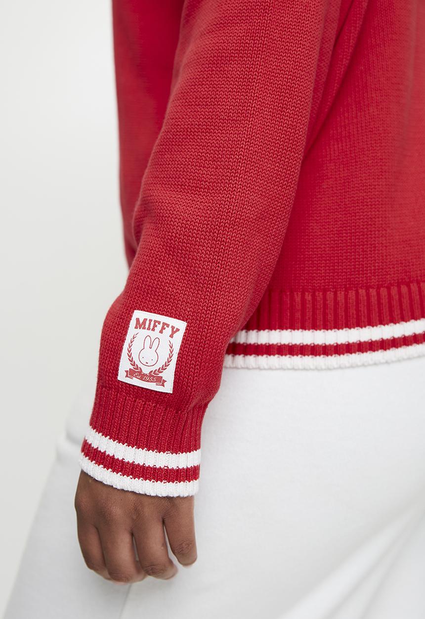 Cotton On - Plus lcn miffy knitted graphic v neck - raspberry/lcn miffy