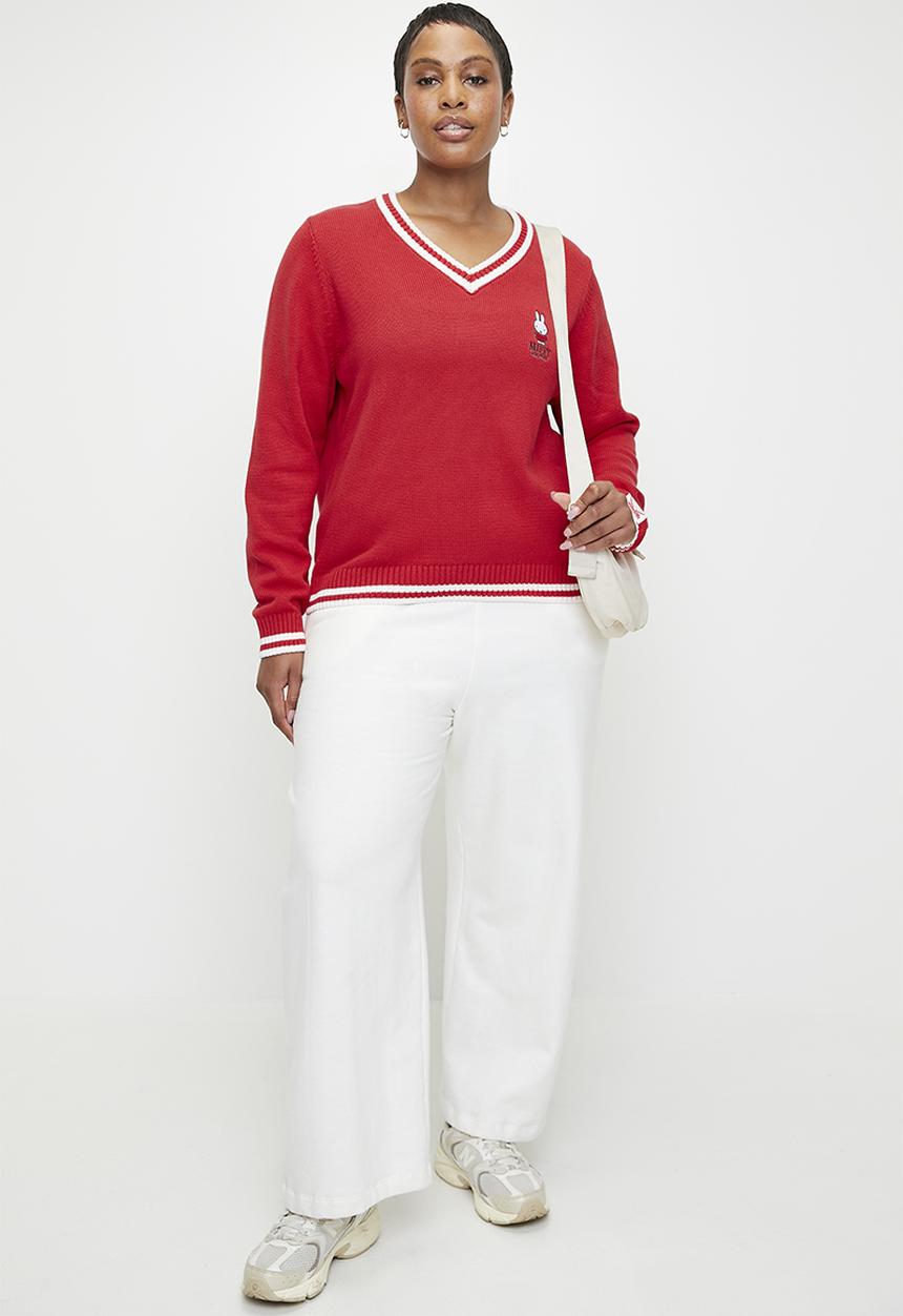 Cotton On - Plus lcn miffy knitted graphic v neck - raspberry/lcn miffy