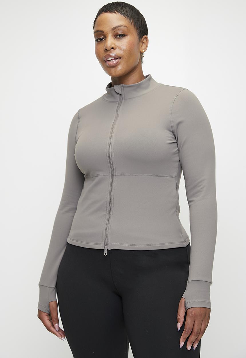 Cotton On - Plus active core zip through long sleeve - desert grey