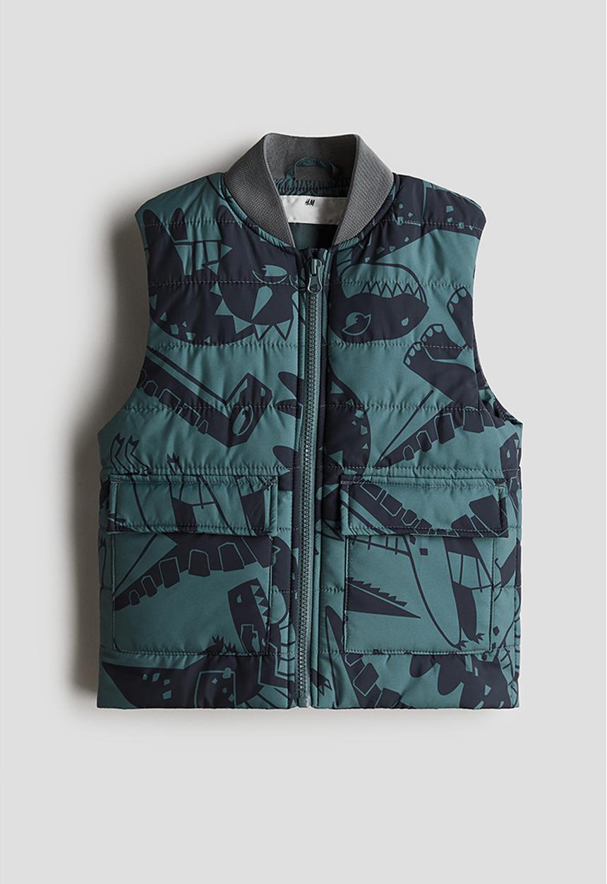 H&M - Puffer gilet - Dark green dinosaurs