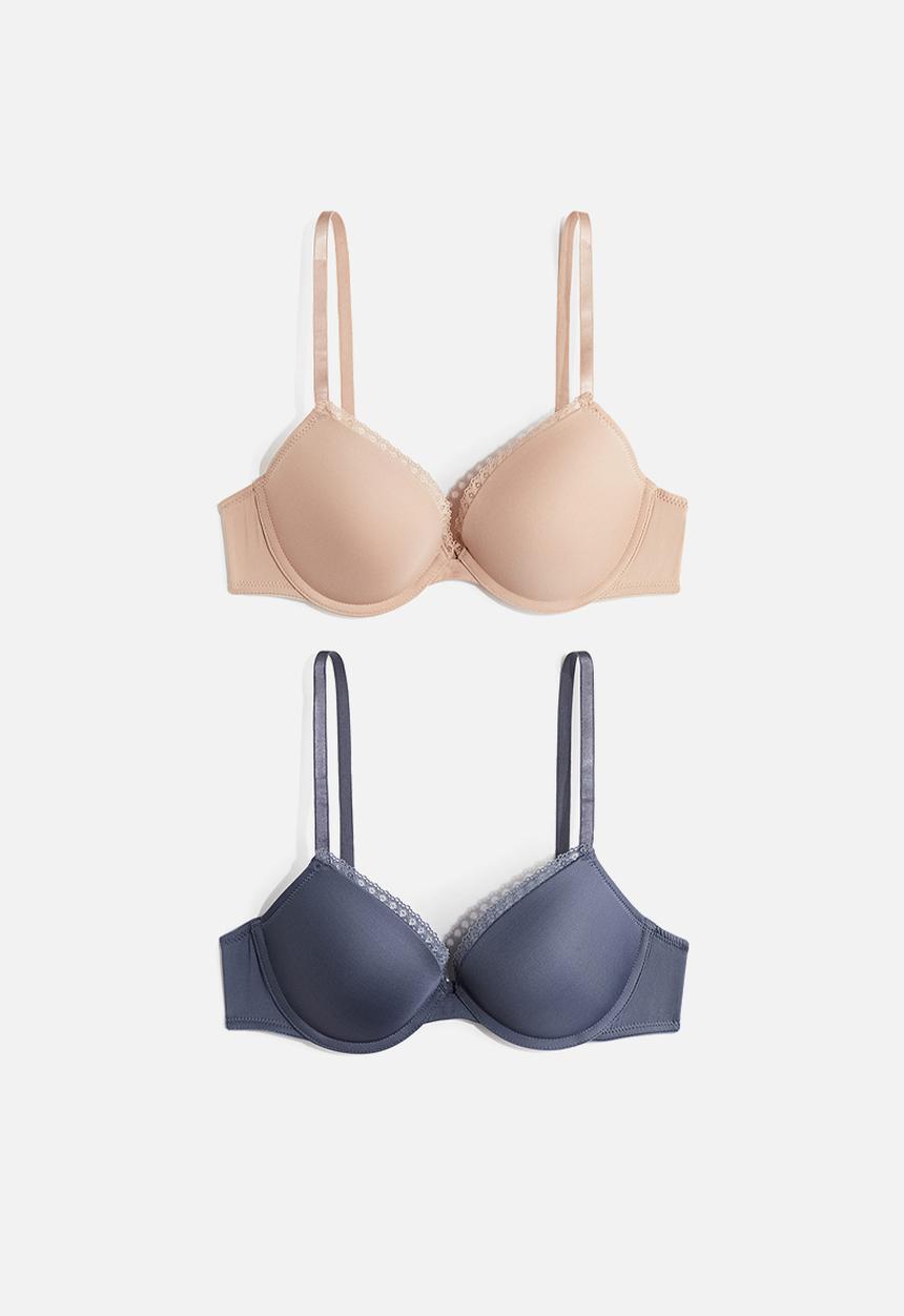 H&M - 2-Pack microfibre push-up bras - blue & beige