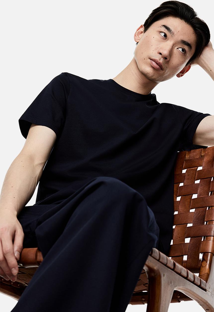 H&M - Slim fit pima cotton T-shirt - navy blue