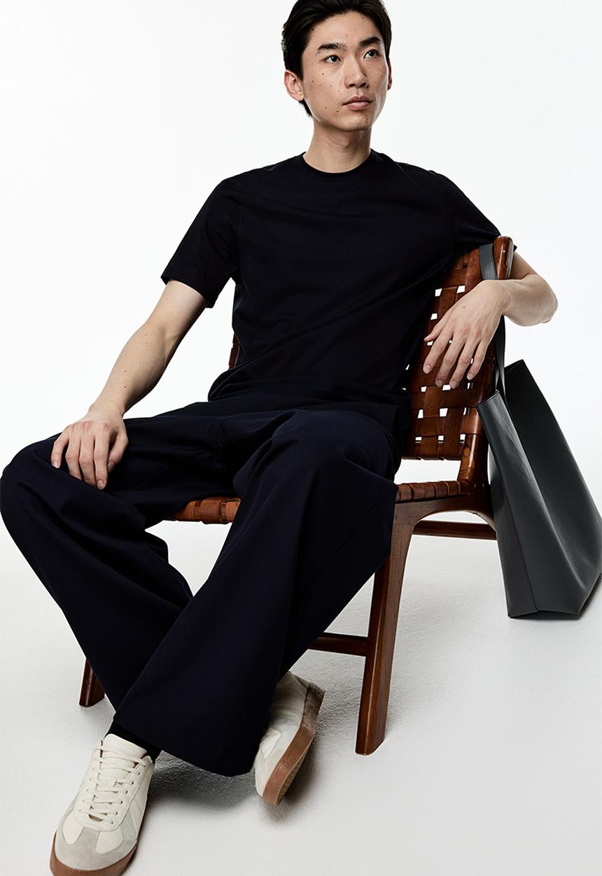 H&M - Slim fit pima cotton T-shirt - navy blue
