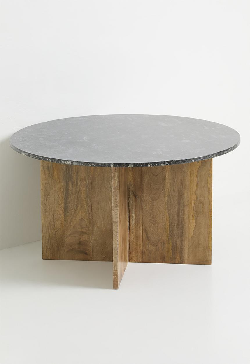 Sixth Floor - Dela marble & wood coffee table - black & natural