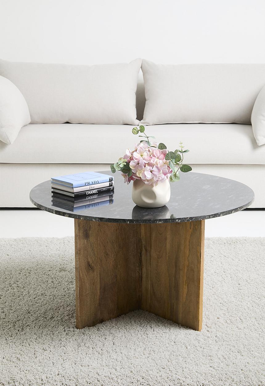Sixth Floor - Dela marble & wood coffee table - black & natural