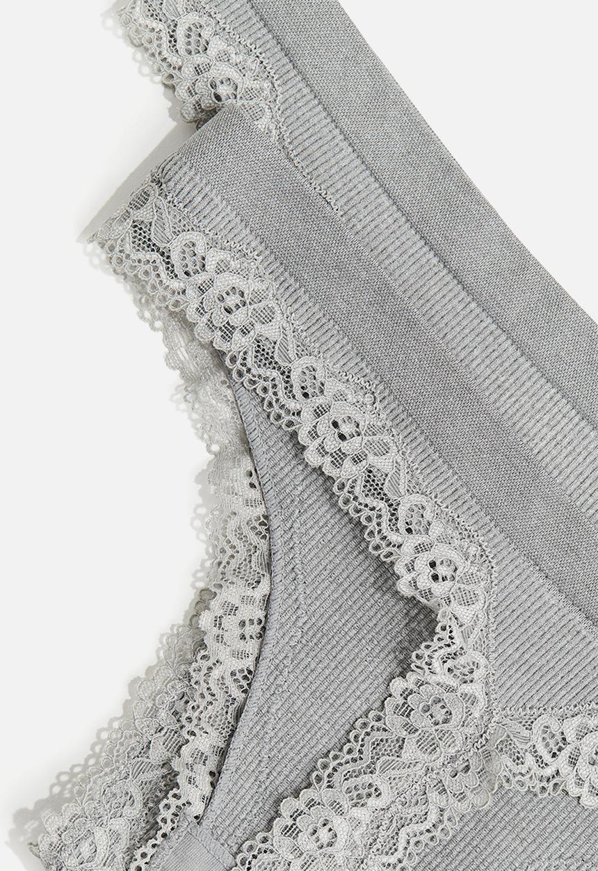 H&M - 2-Pack seamless lace-trimmed thong briefs - grey