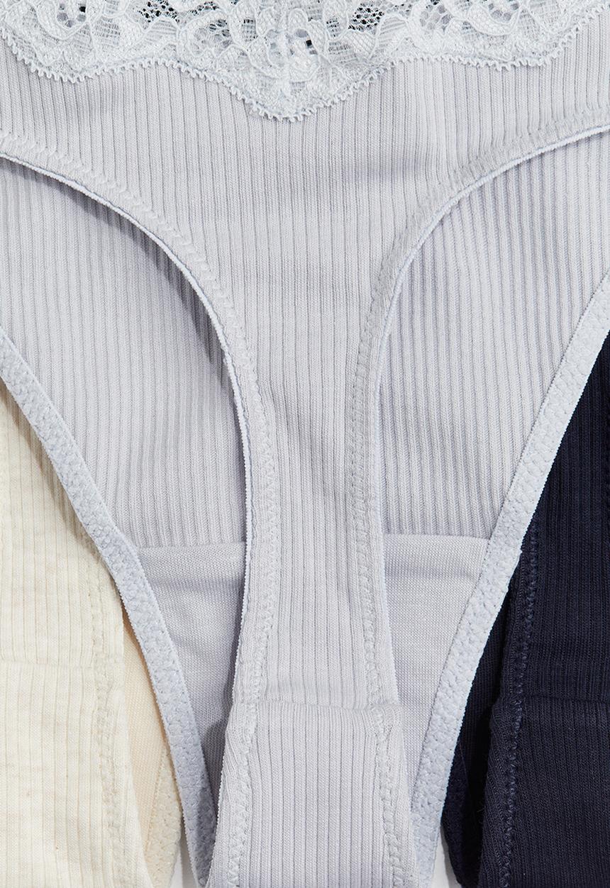 H&M - 3-Pack cotton thong briefs - blue & white