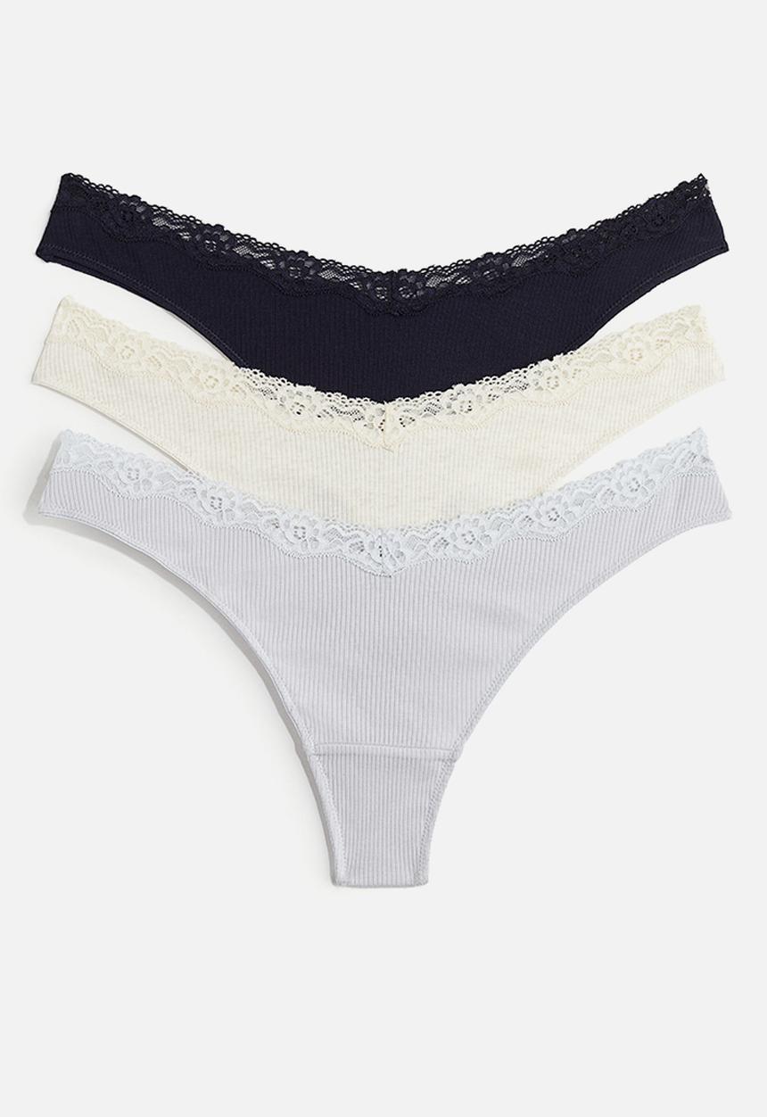 H&M - 3-Pack cotton thong briefs - blue & white
