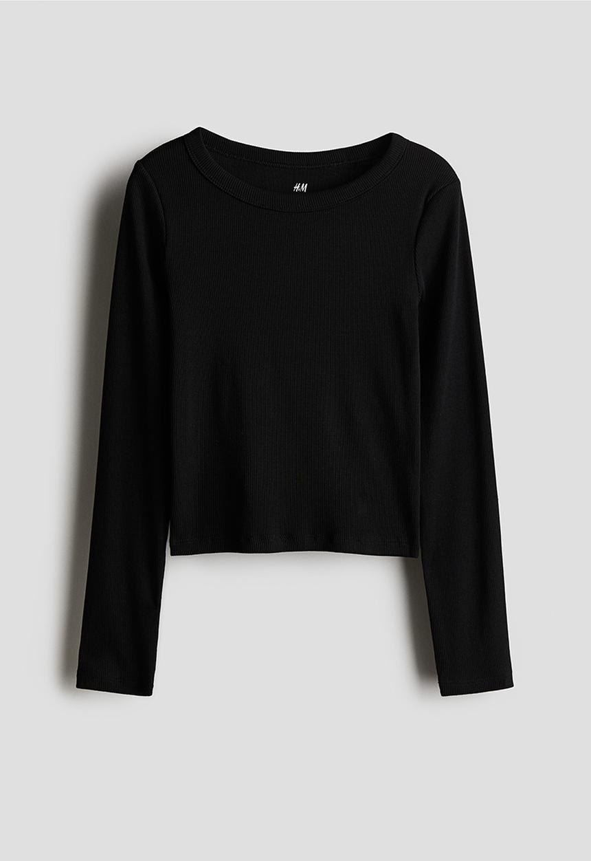 H&M - Ribbed cotton jersey top - black