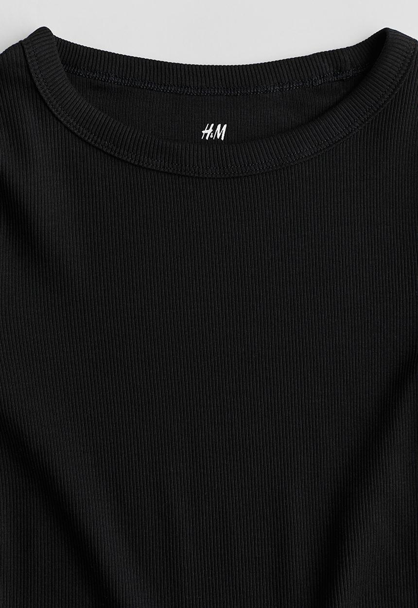 H&M - Ribbed cotton jersey top - black