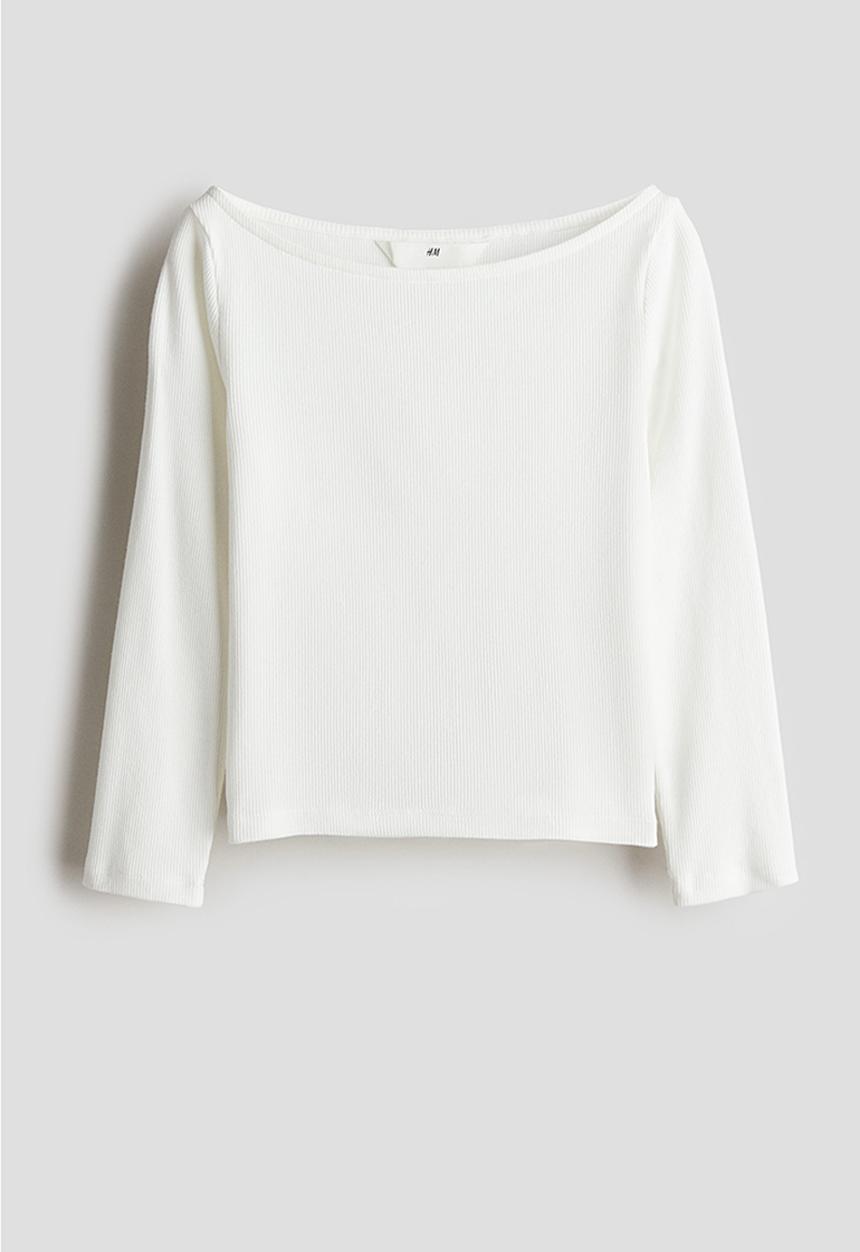 H&M - Ribbed boat-neck top - white