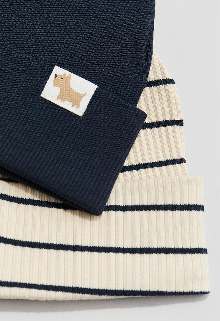 H&M - 2-Pack ribbed beanies - navy blue & white