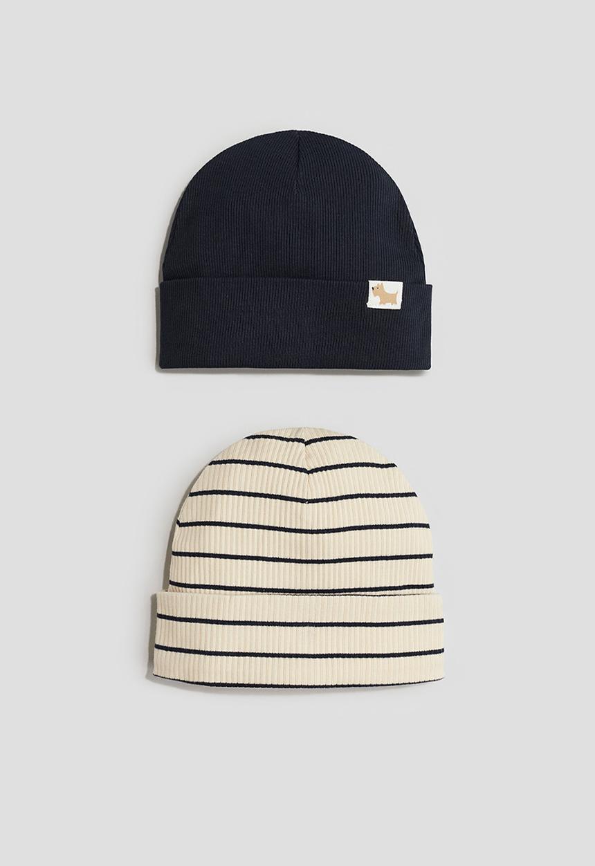 H&M - 2-Pack ribbed beanies - navy blue & white