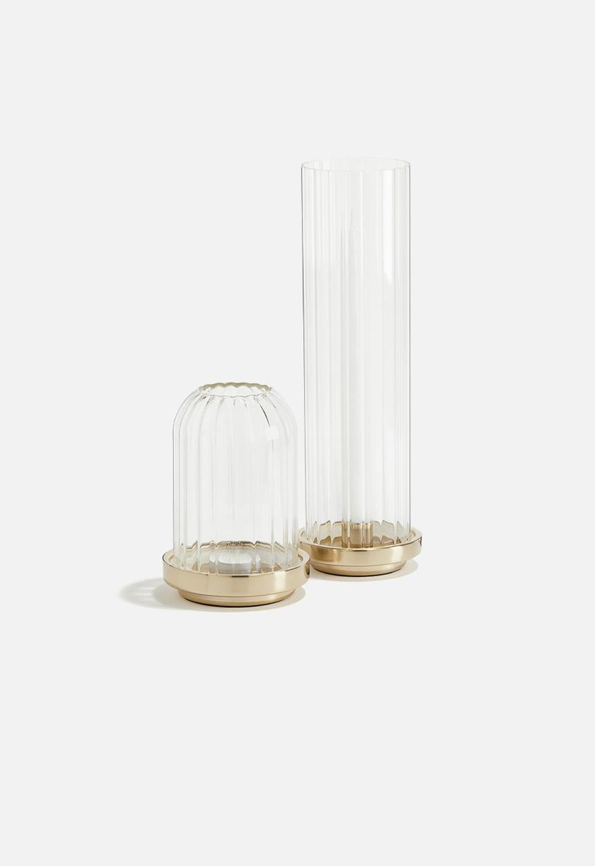 H&M - Candle lantern in clear fluted glass - gold