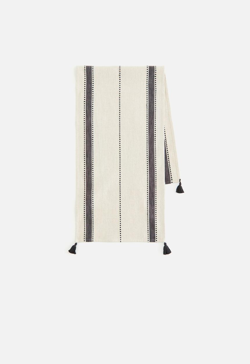 H&M - Table runner - Natural white Dark grey