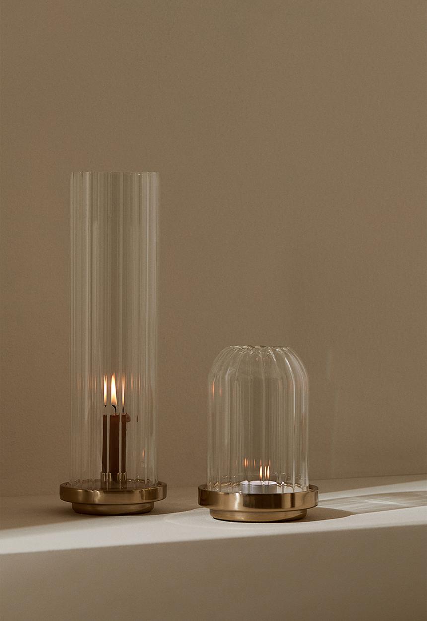 H&M - Candle lantern in clear fluted glass - gold-coloured 