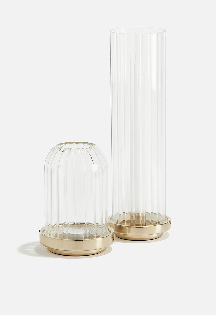 H&M - Candle lantern in clear fluted glass - gold-coloured 