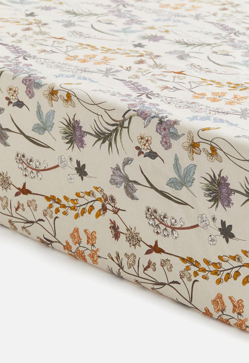 H&M - Patterned cotton fitted sheet - beige floral 