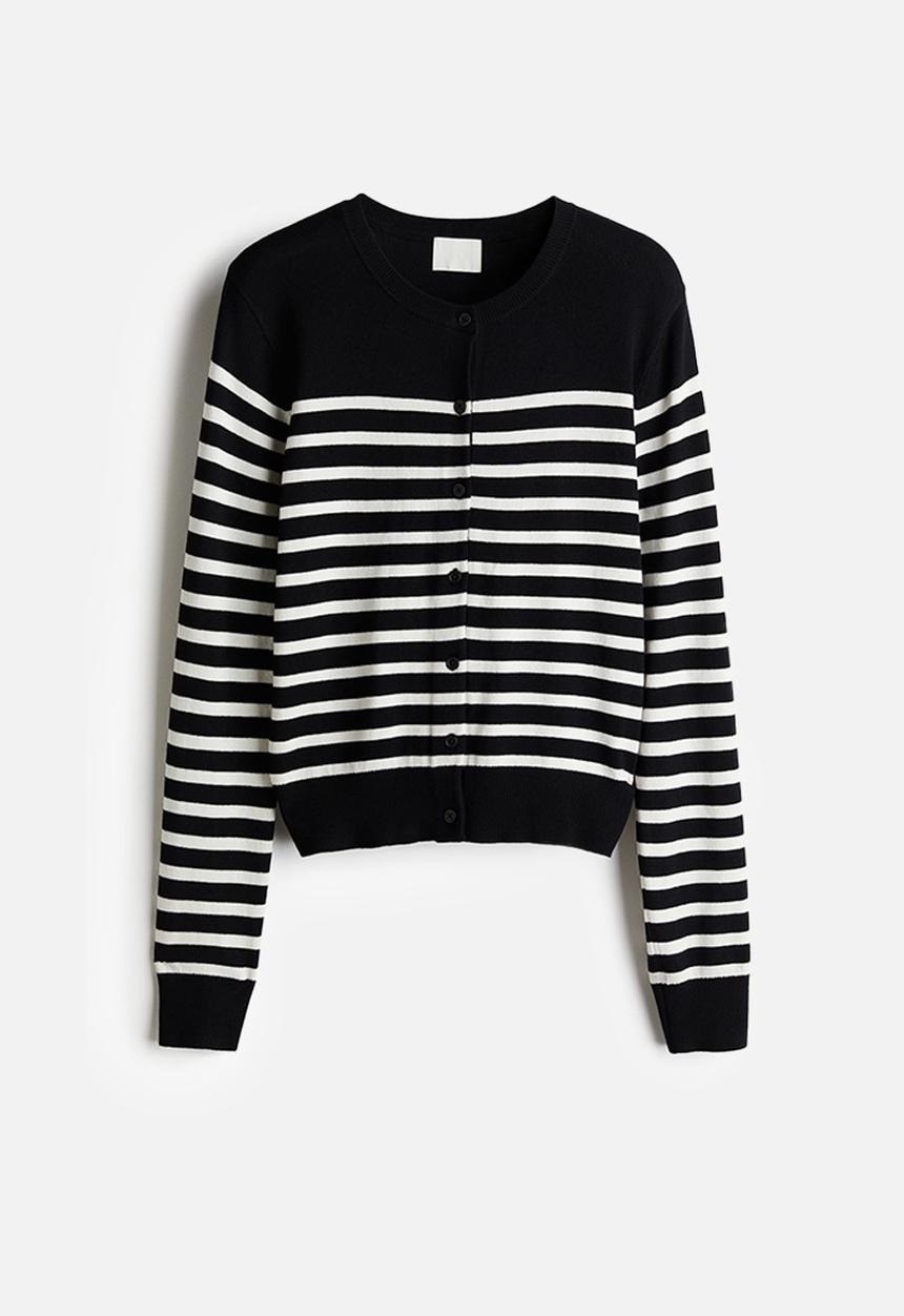 H&M - Fine-knit cardigan - Black White striped