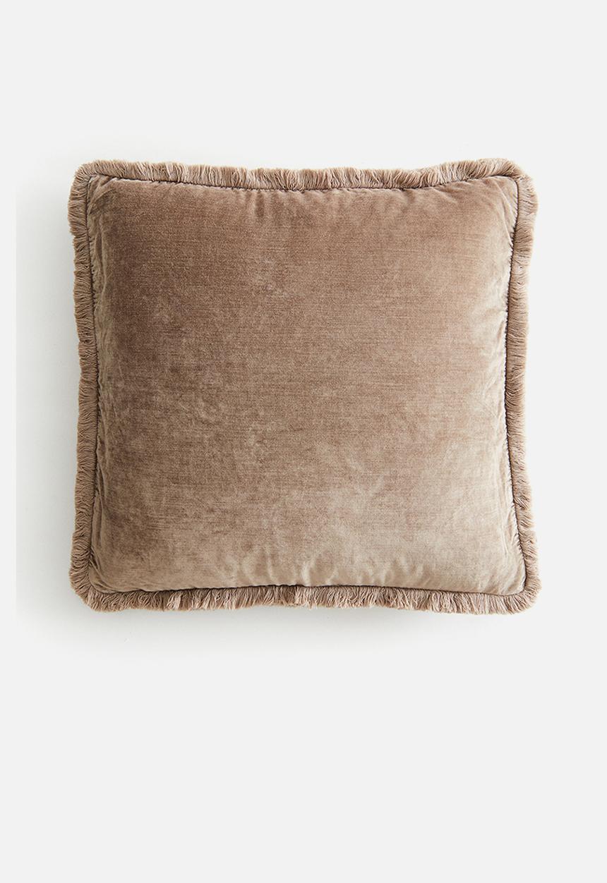 H&M - Fringed velvet cushion cover - brown & grey
