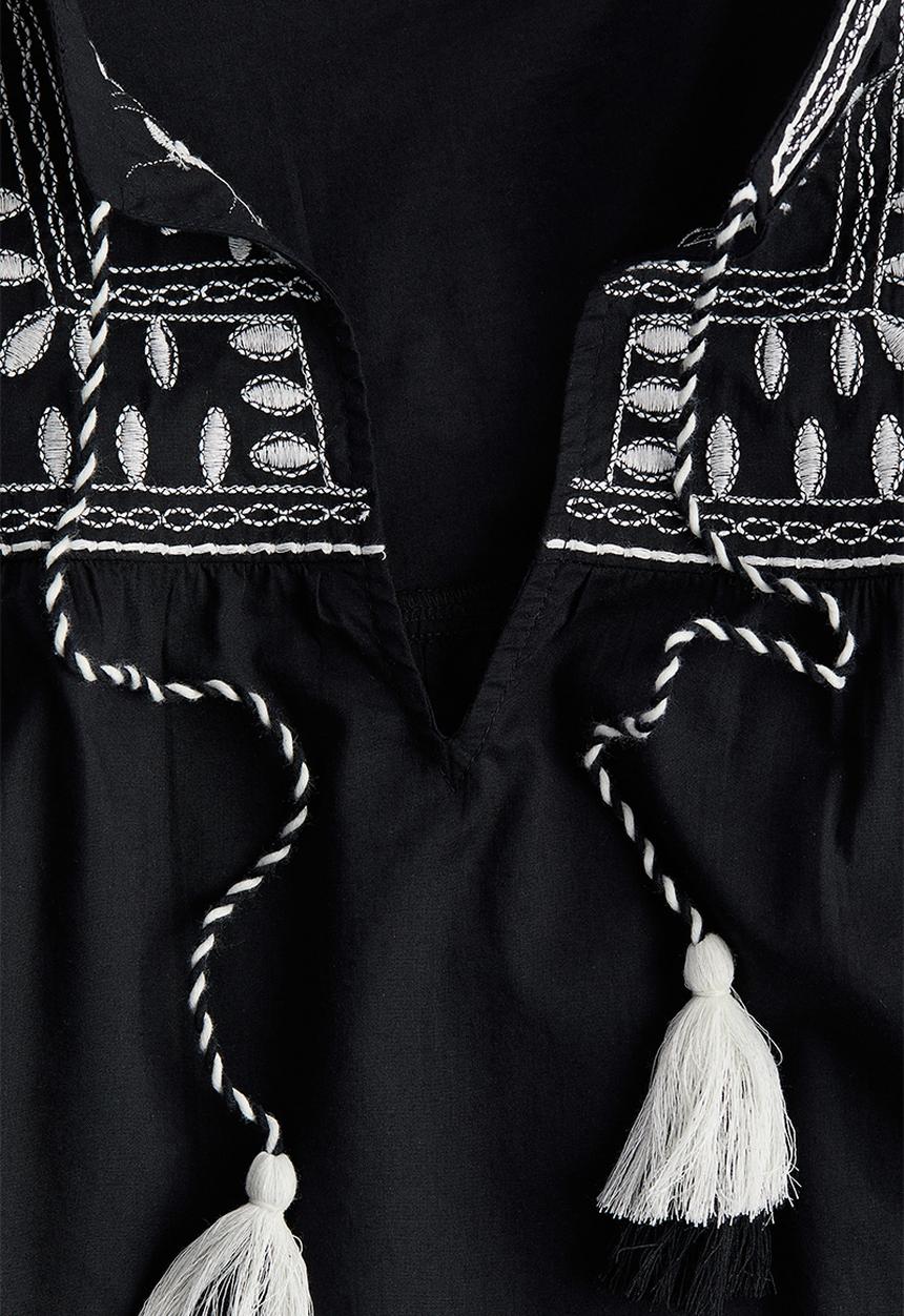 H&M - Embroidered cotton blouse - black