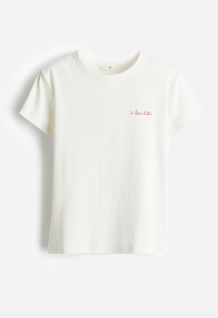 H&M - Fitted cotton T-shirt - White À bientôt