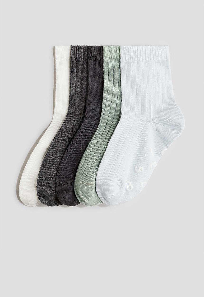 H&M - 5-Pack anti-slip socks - dusty green & grey
