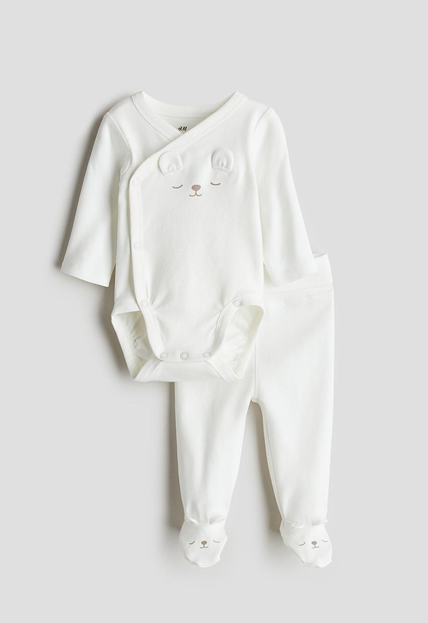 H&M - 2-Piece cotton set - white & teddy bear