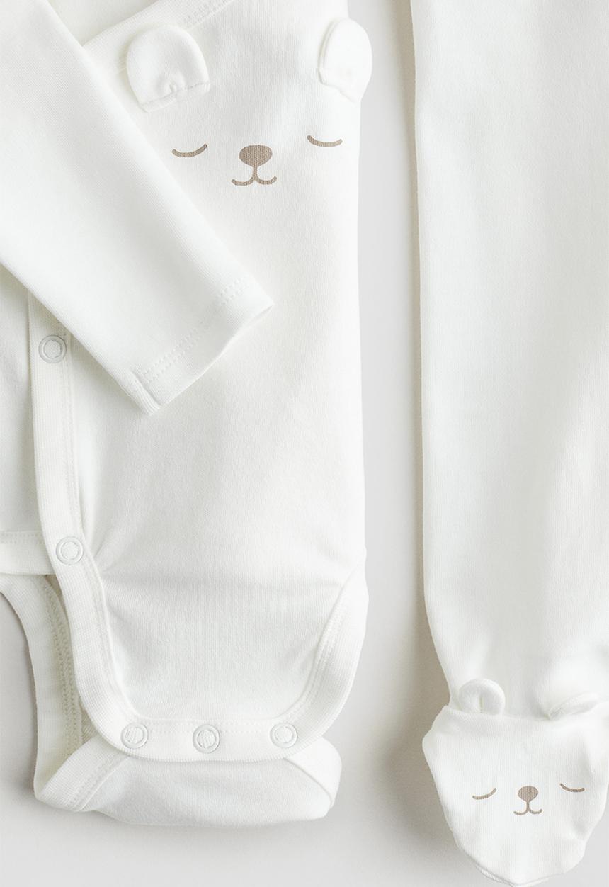 H&M - 2-Piece cotton set - white & teddy bear