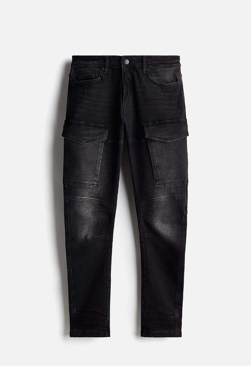H&M - Slim cargo jeans - black