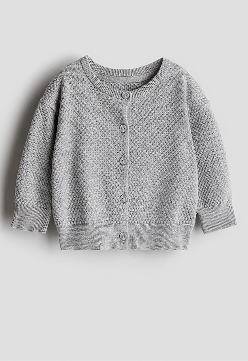 H&M - Pattern-knitted cotton cardigan - light grey marl