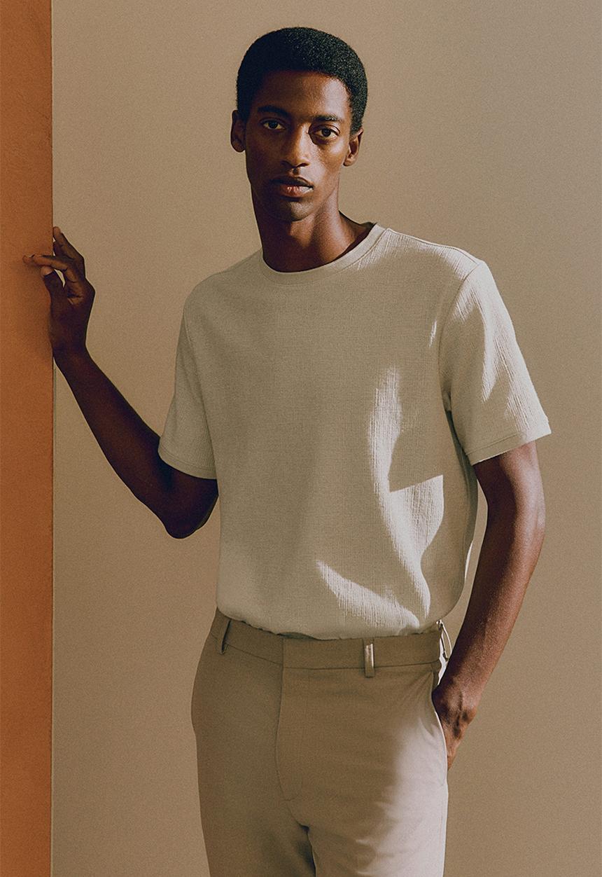 H&M - Regular fit textured T-shirt - beige