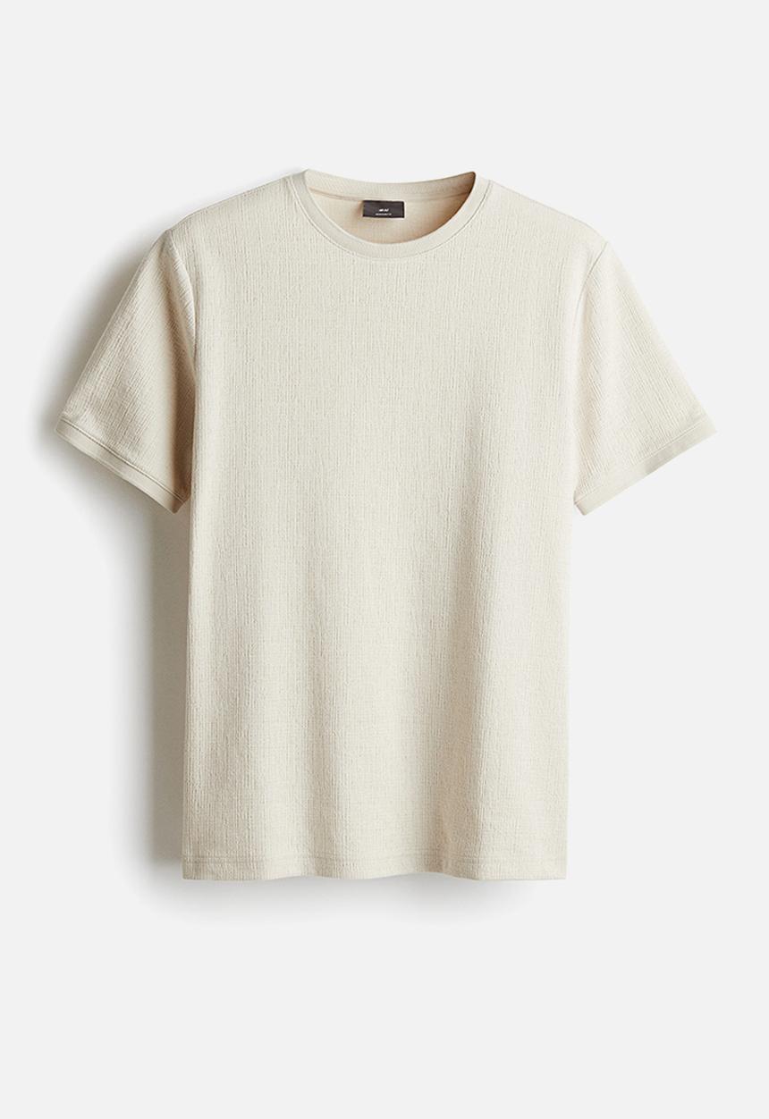 H&M - Regular fit textured T-shirt - beige