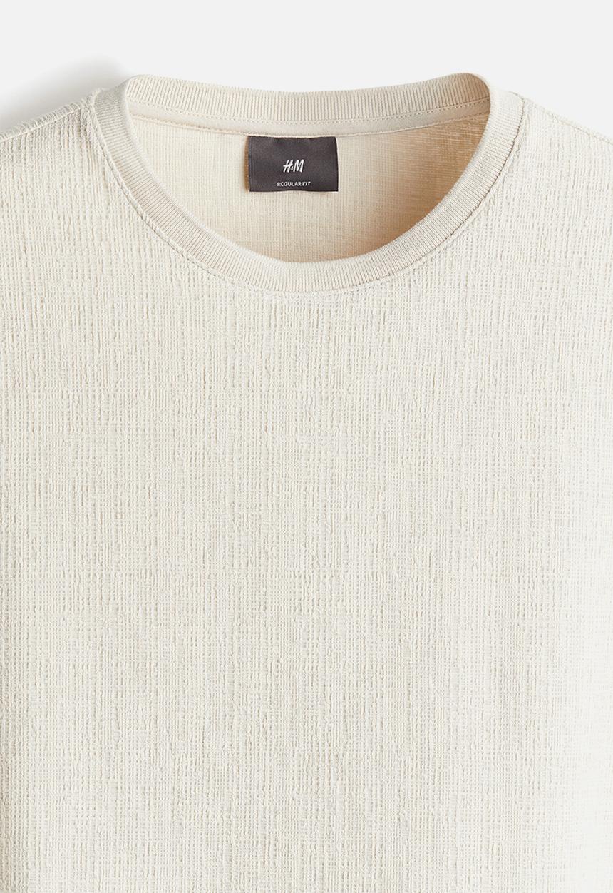 H&M - Regular fit textured T-shirt - beige