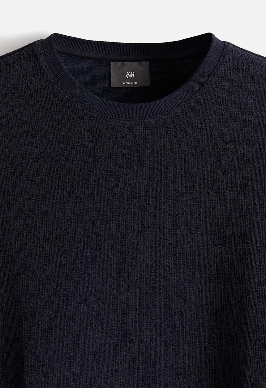 H&M - Regular fit textured T-shirt - navy