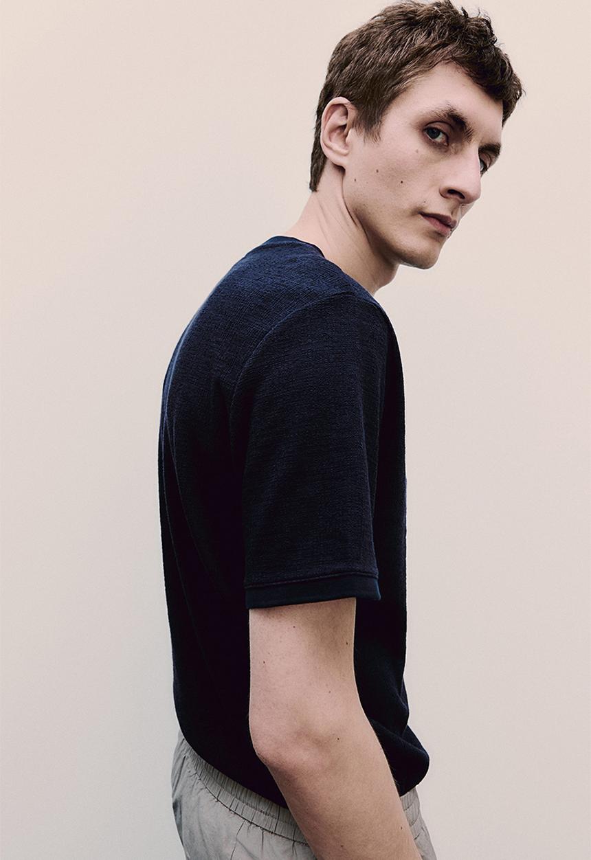 H&M - Regular fit textured T-shirt - navy