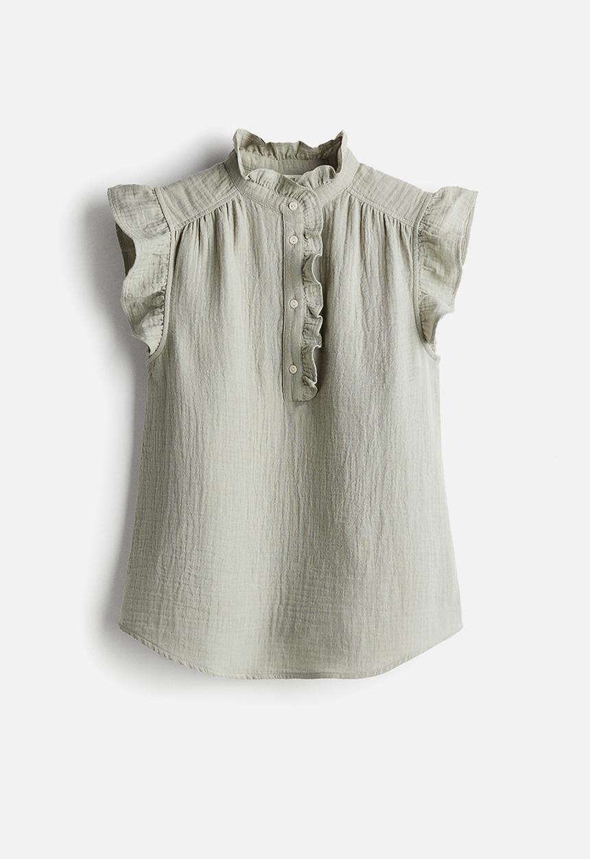 H&M - Flutter-sleeved muslin blouse - green