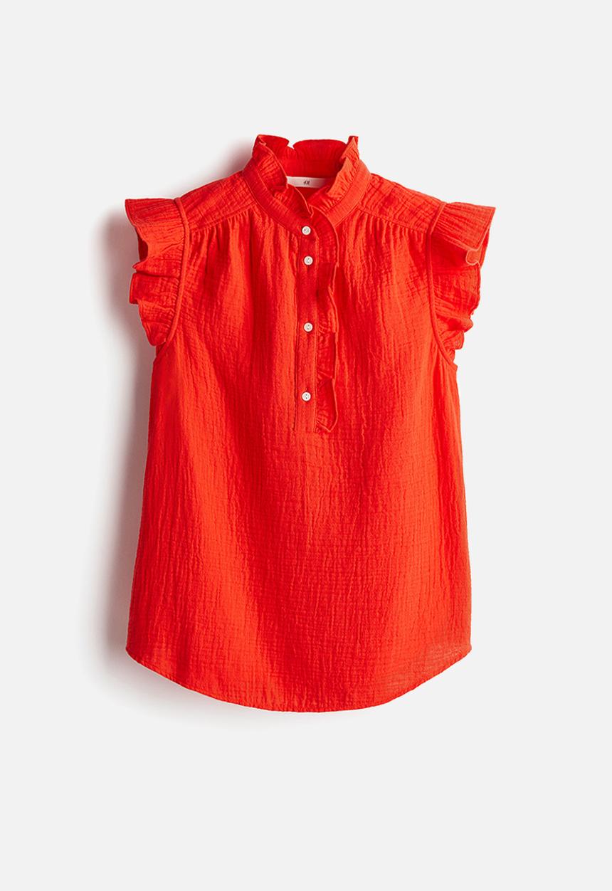 H&M - Flutter-sleeved muslin blouse - red