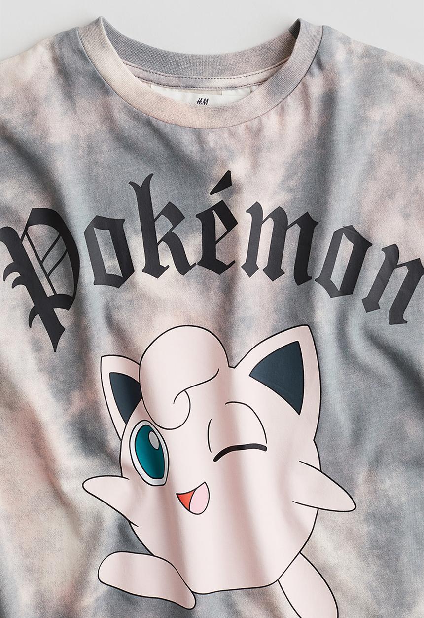 H&M - Oversized printed t-shirt - light grey & pokémon
