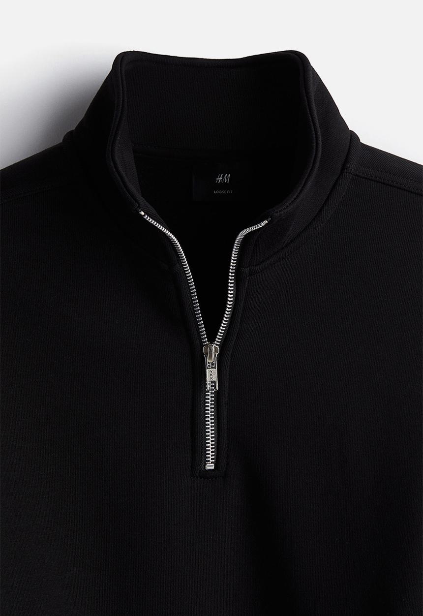 H&M - Loose fit zip-top sweatshirt - black
